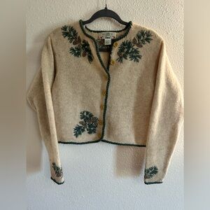 Vintage Orvis Wool Pine Foliage Embroidered Sweater Cardigan Womens S